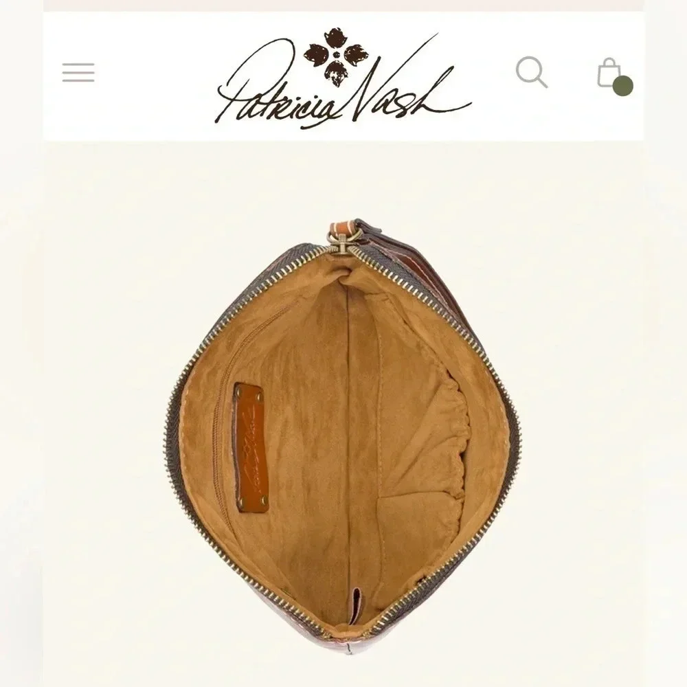 Patricia Nash Cassini Wristlet with tooled floral pattern in Florence Brown